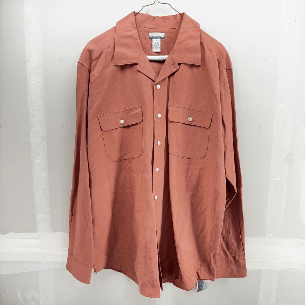 VTG Breakwater Camp Collar Long Sleeve Button Shirt Large Silk Linen Pink NWT!